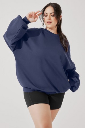 POPFLEX Cloud Crewneck Pullover Navy | 06GBRHJZA