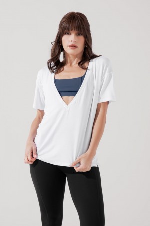 POPFLEX Daring Deep V Tee Weiß | 49VPCRAGI