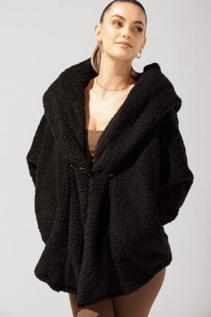 POPFLEX Faux Sherpa Cocoon Coat Schwarz | 92MSDRAHO