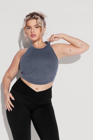 POPFLEX Let's Go Seamless Crop Top Indigo | 92VADTPLG