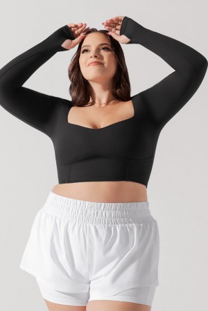 POPFLEX Sweetheart Long Sleeve Crop Top Schwarz | 41KHIXPVO