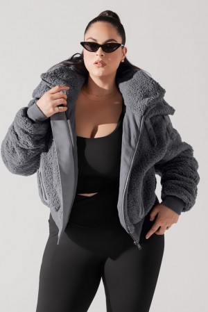 POPFLEX The Kinsley Bomber Jacket in Faux Sherpa Grau | 83IAJXKUR