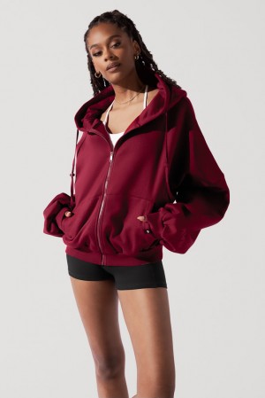 POPFLEX Zip Cloud Hoodie Crimson | 91CYMDFVQ