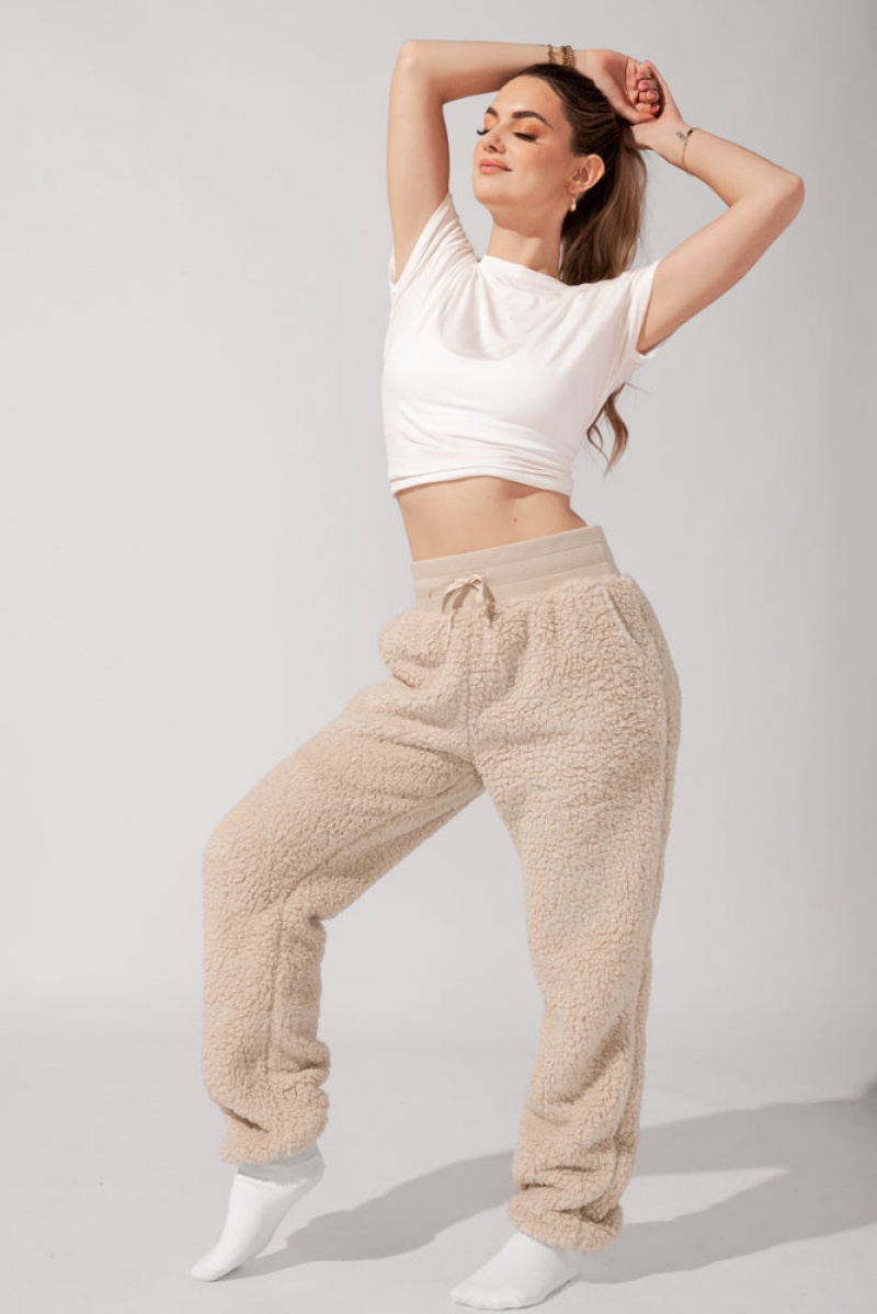 POPFLEX Blanket Pants in Faux Sherpa Taupe | 12RSLJDFE