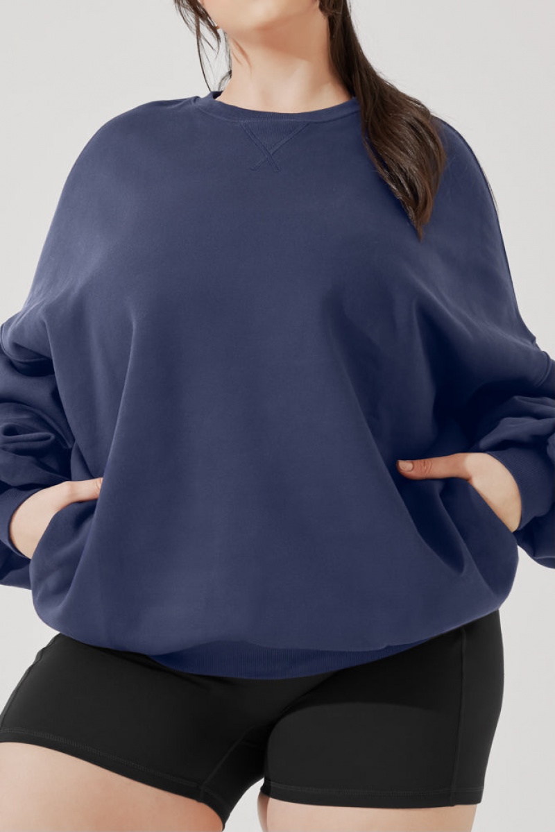 POPFLEX Cloud Crewneck Pullover Navy | 06GBRHJZA