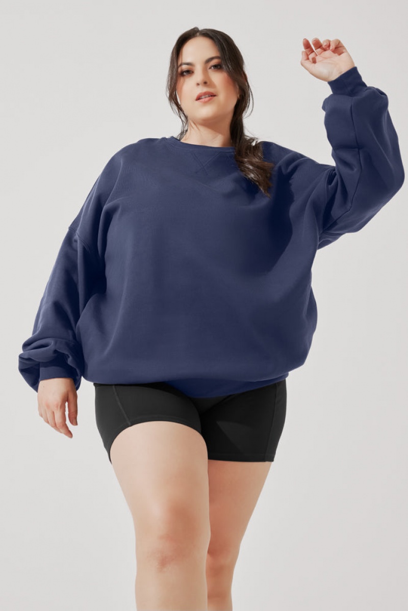 POPFLEX Cloud Crewneck Pullover Navy | 06GBRHJZA