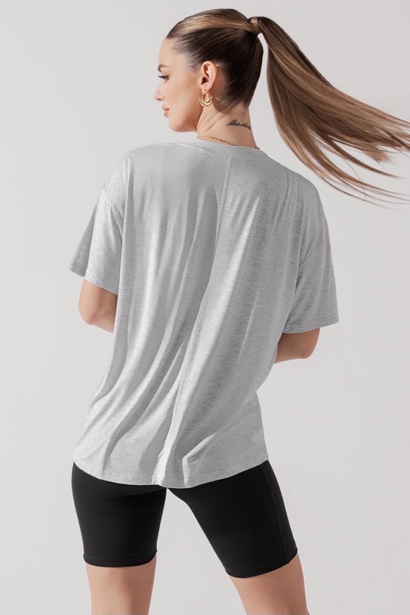 POPFLEX Daring Deep V Tee Grau | 12PSYDCBN