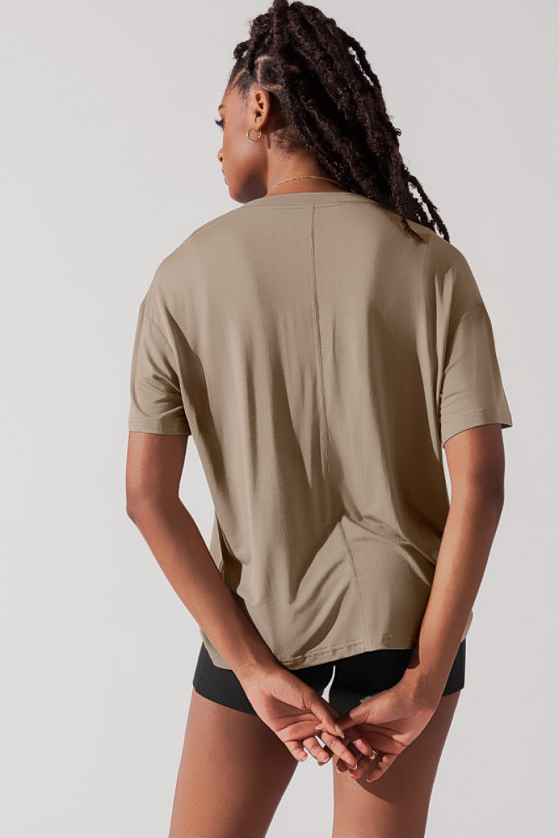 POPFLEX Daring Deep V Tee Shiitake | 29RIJXHDE