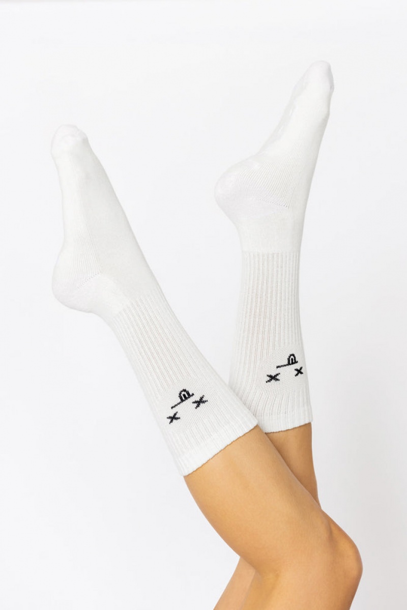 POPFLEX Dead Face Mid-Calf Gym Socks Weiß | 59ZXQCKUB