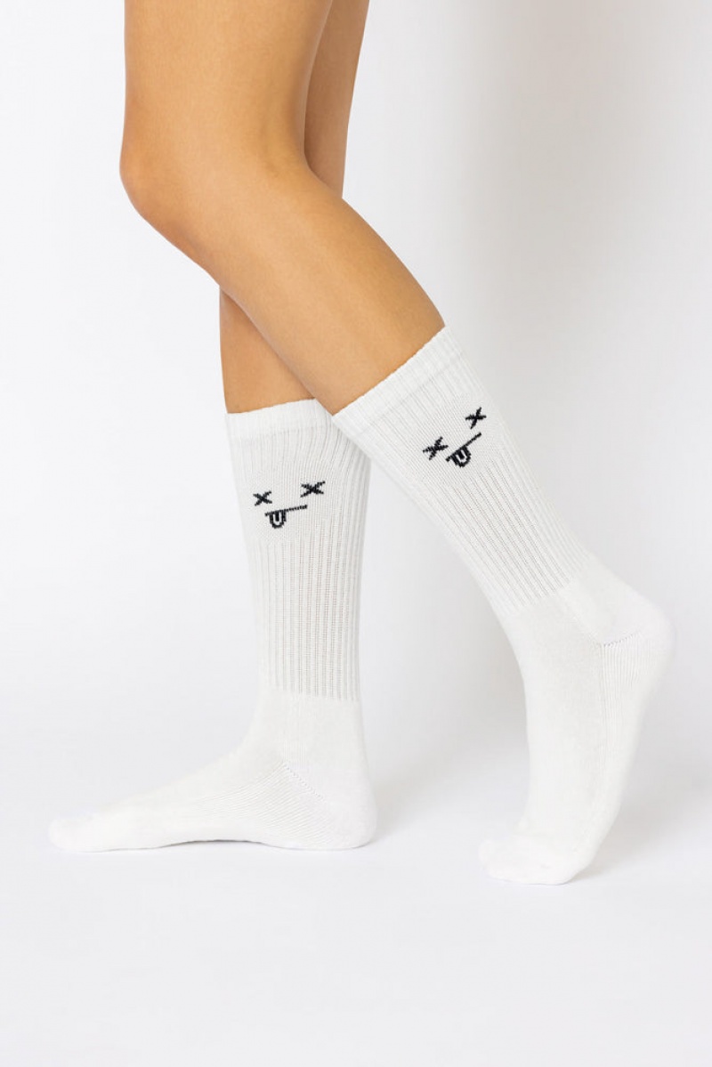 POPFLEX Dead Face Mid-Calf Gym Socks Weiß | 59ZXQCKUB