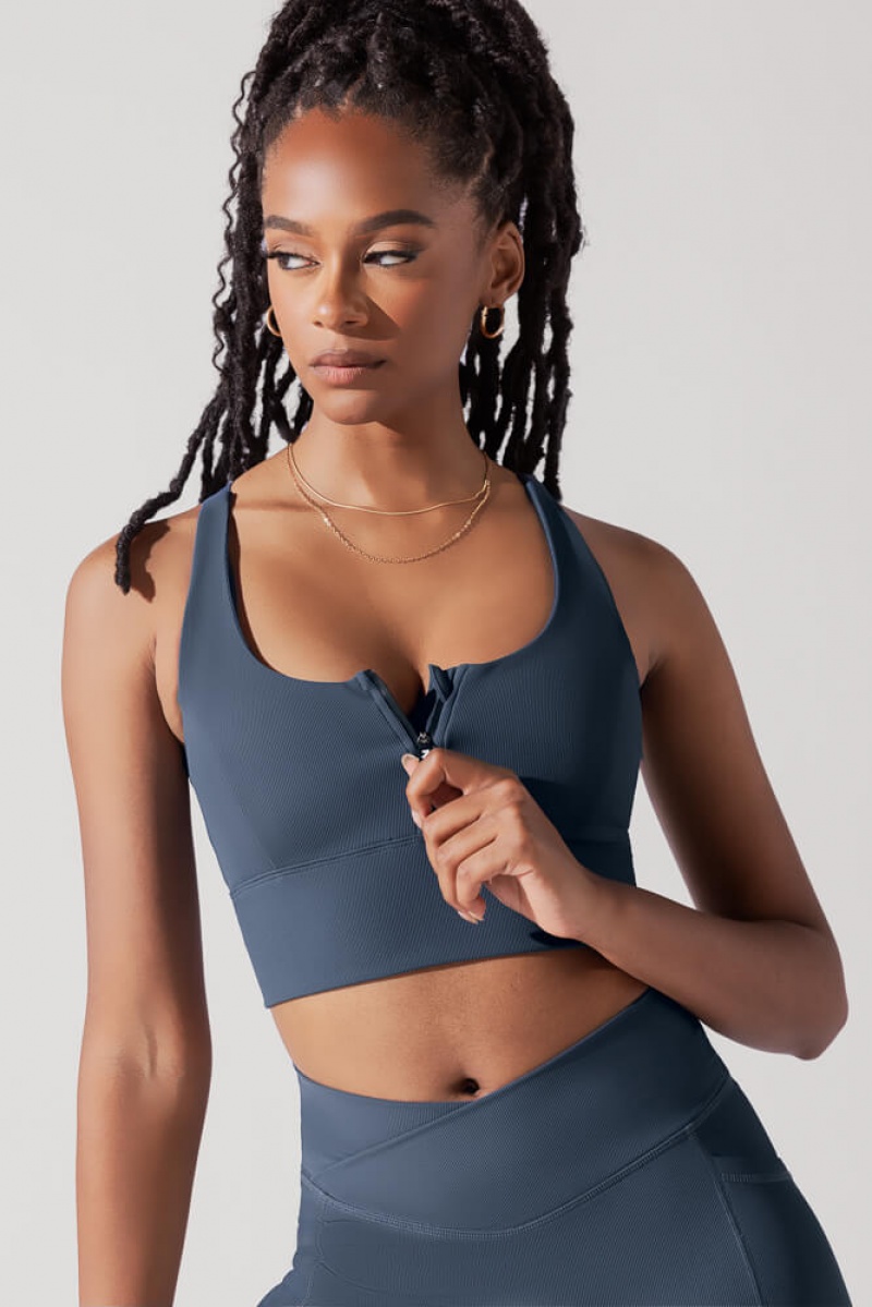 POPFLEX Energy Half Zip Crop Top (Gerippt) Navy | 53HZRDSWL