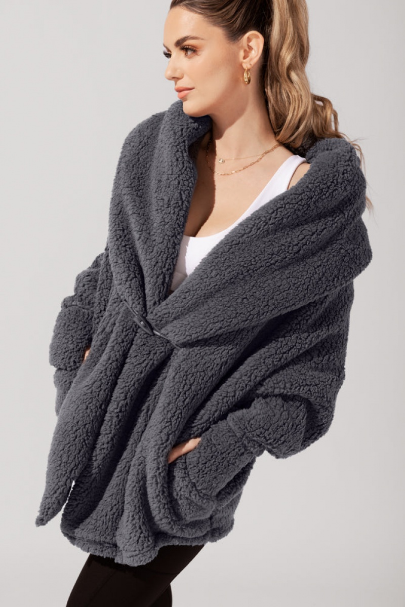 POPFLEX Faux Sherpa Cocoon Coat Grau | 72MTUFNJL