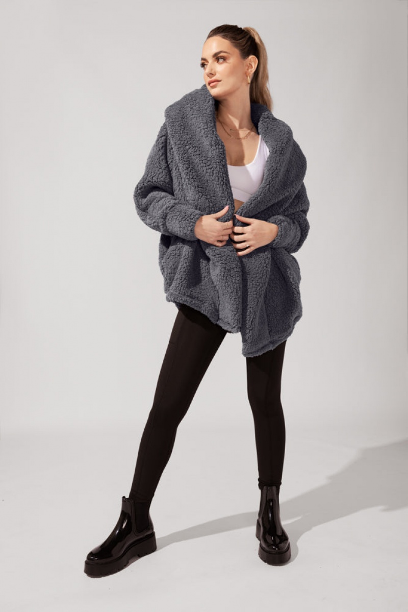 POPFLEX Faux Sherpa Cocoon Coat Grau | 72MTUFNJL