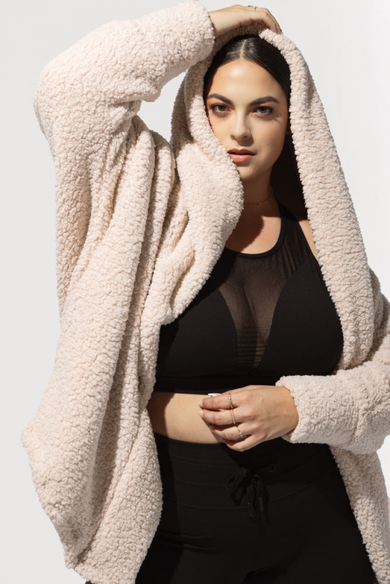 POPFLEX Faux Sherpa Cocoon Coat Taupe | 95UCXBZRA