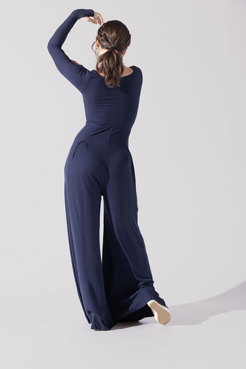 POPFLEX Go With The Flow Long Sleeve Jumpsuit Navy | 28MYJLWNB