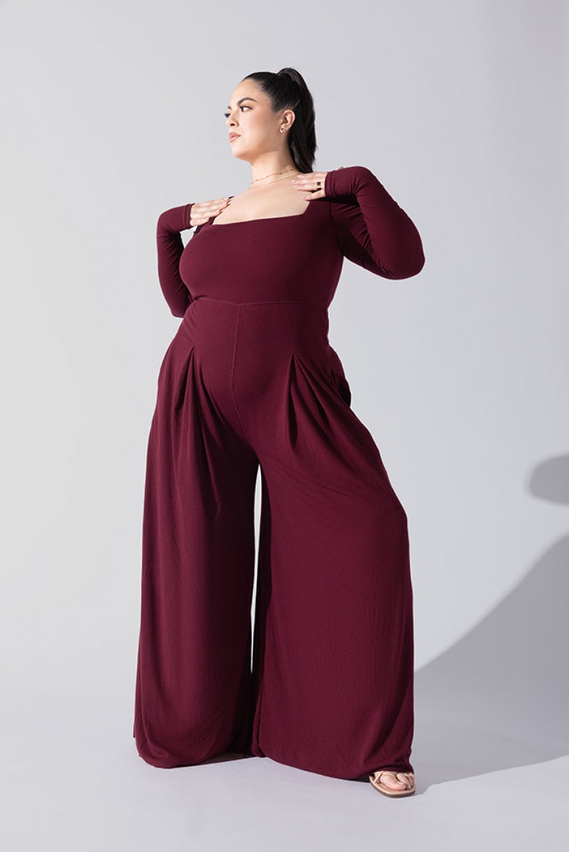 POPFLEX Go With The Flow Long Sleeve Jumpsuit Garnet | 68MGYCSRX