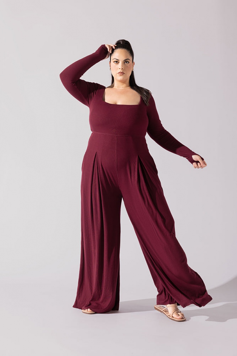 POPFLEX Go With The Flow Long Sleeve Jumpsuit Garnet | 68MGYCSRX