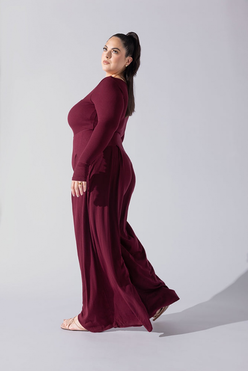 POPFLEX Go With The Flow Long Sleeve Jumpsuit Garnet | 68MGYCSRX