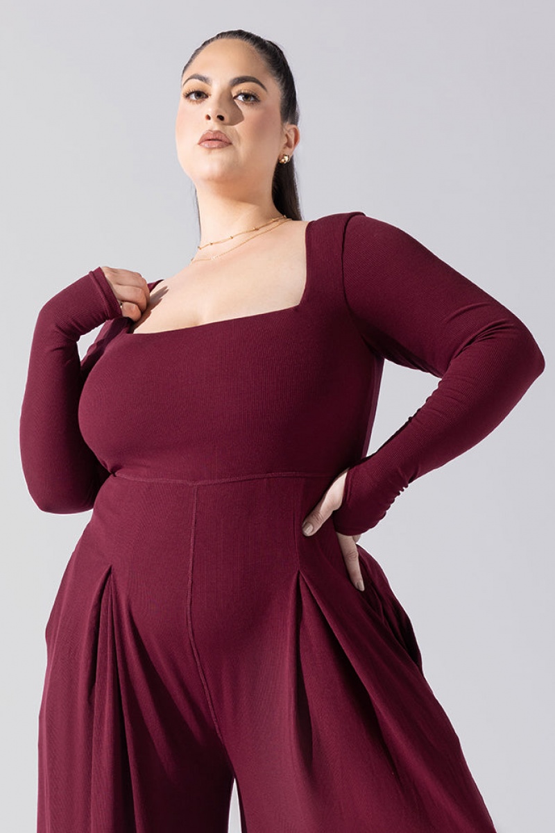 POPFLEX Go With The Flow Long Sleeve Jumpsuit Garnet | 68MGYCSRX