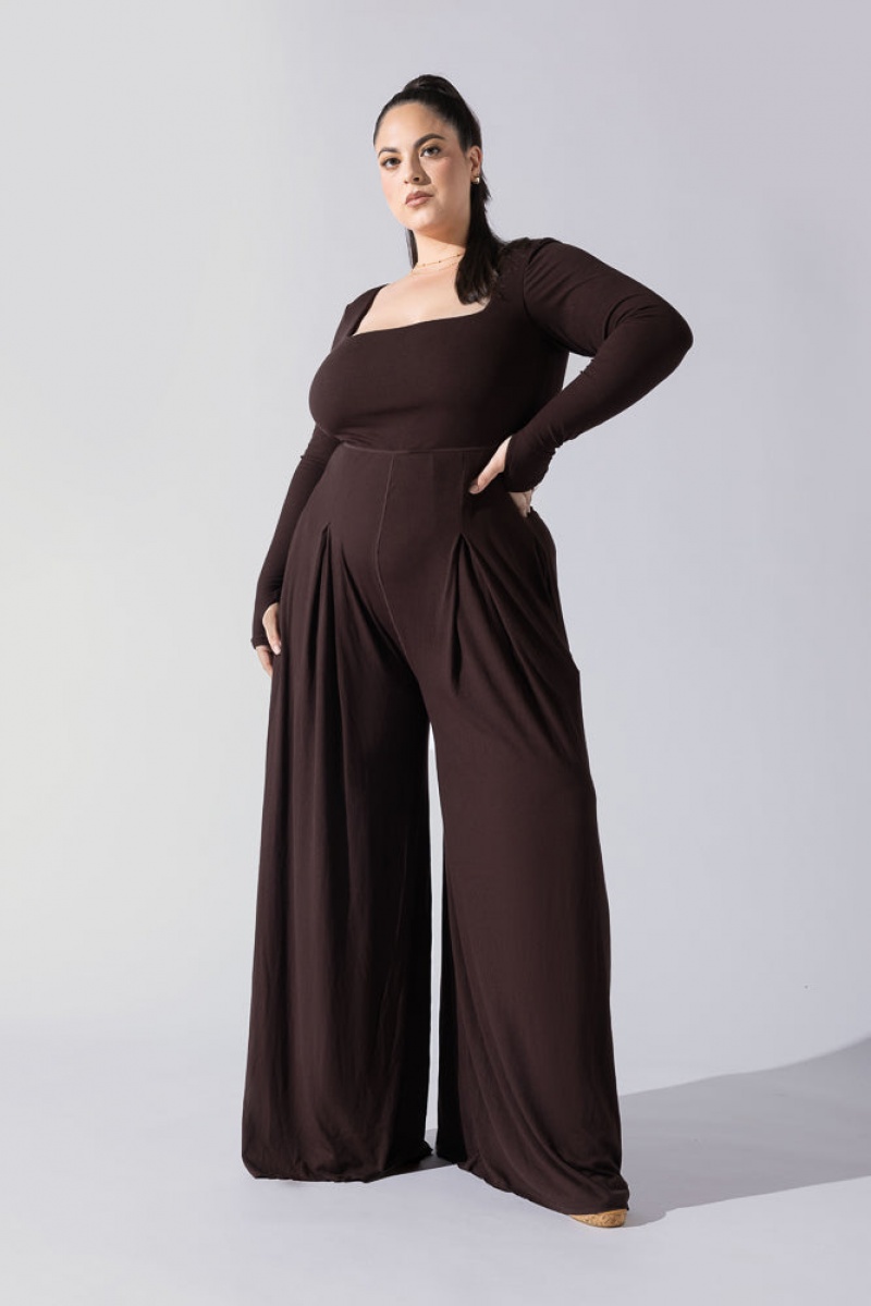 POPFLEX Go With The Flow Long Sleeve Jumpsuit Cocoa | 43IDERUWM