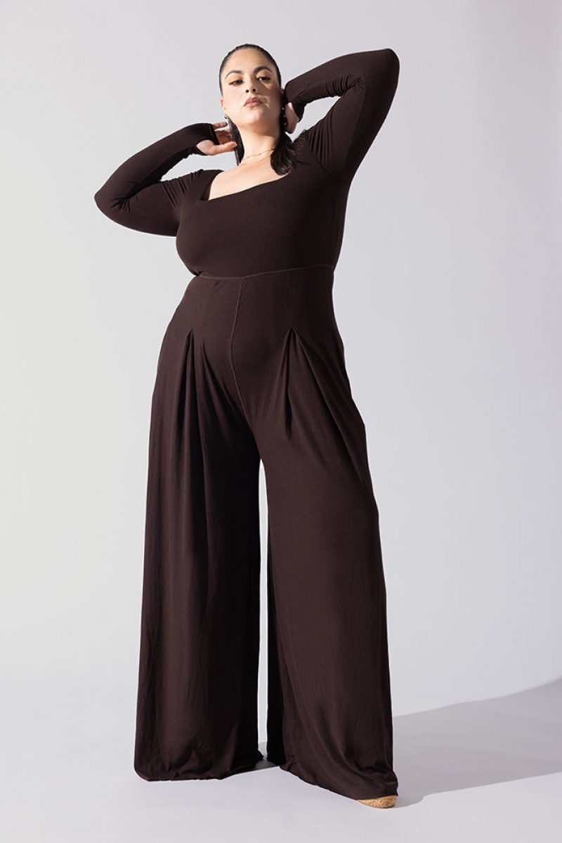 POPFLEX Go With The Flow Long Sleeve Jumpsuit Cocoa | 43IDERUWM