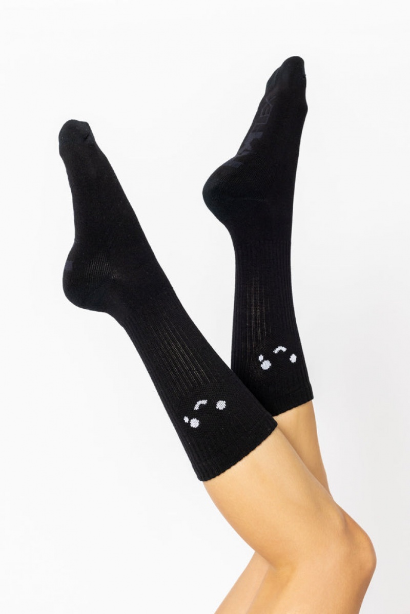 POPFLEX Happy Cry Face Mid-Calf Gym Socks Schwarz | 85LXJMOWQ