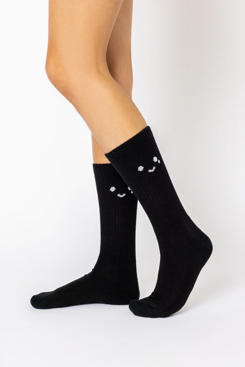 POPFLEX Happy Cry Face Mid-Calf Gym Socks Schwarz | 85LXJMOWQ