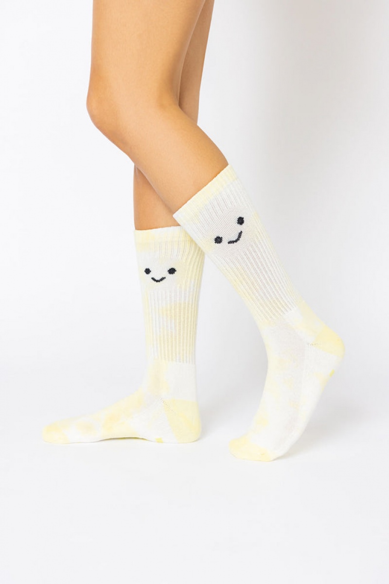 POPFLEX Happy Face Mid-Calf Gym Socks Gelb | 80BSJKHRW