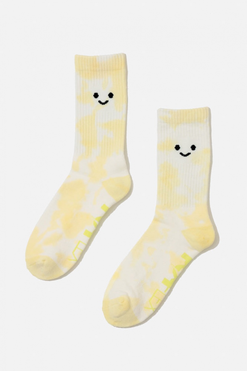 POPFLEX Happy Face Mid-Calf Gym Socks Gelb | 80BSJKHRW