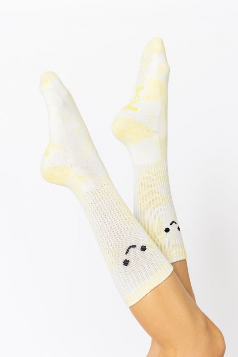 POPFLEX Happy Face Mid-Calf Gym Socks Gelb | 80BSJKHRW