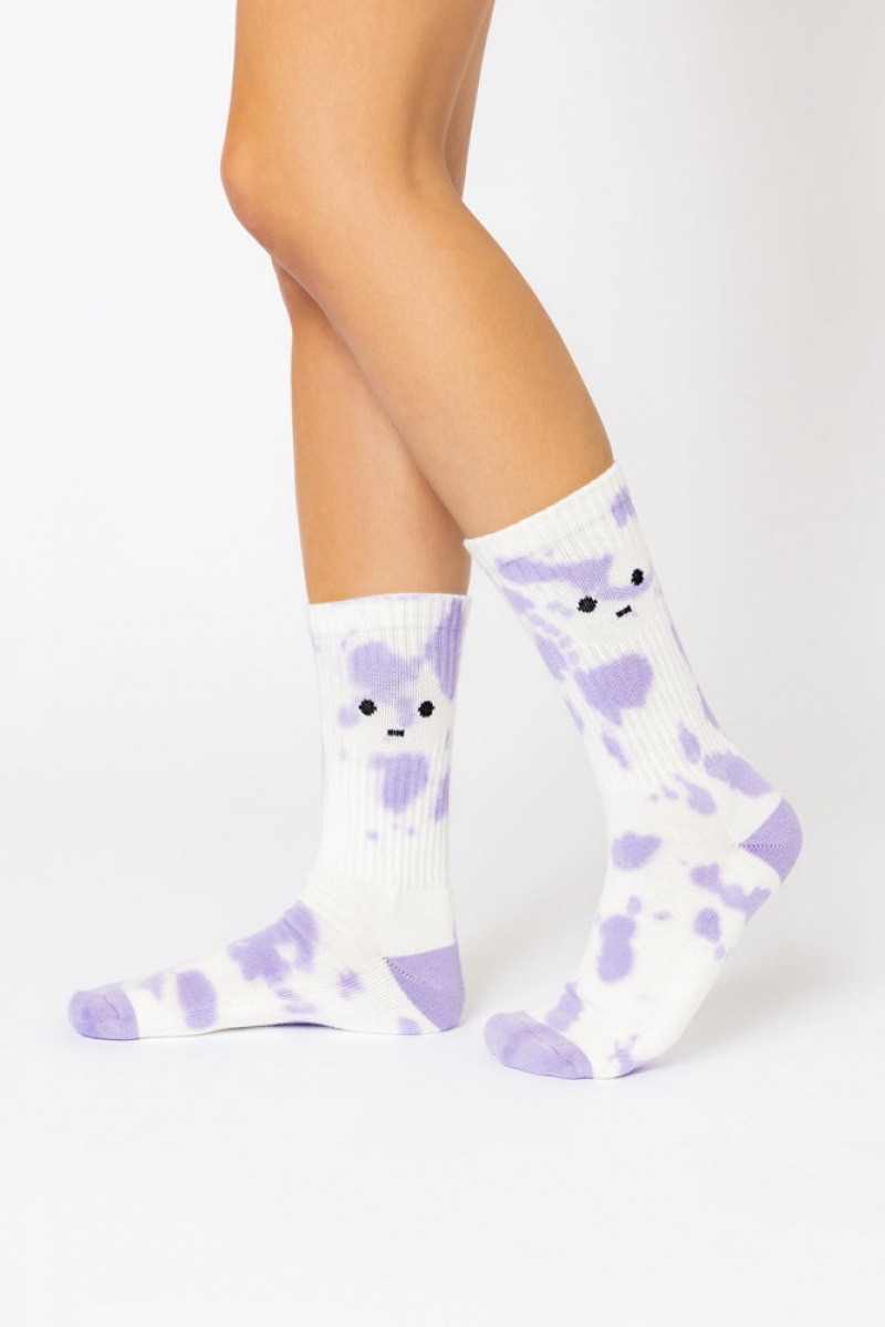 POPFLEX Meh Face Mid-Calf Gym Socks Lila | 86YKRXUWB