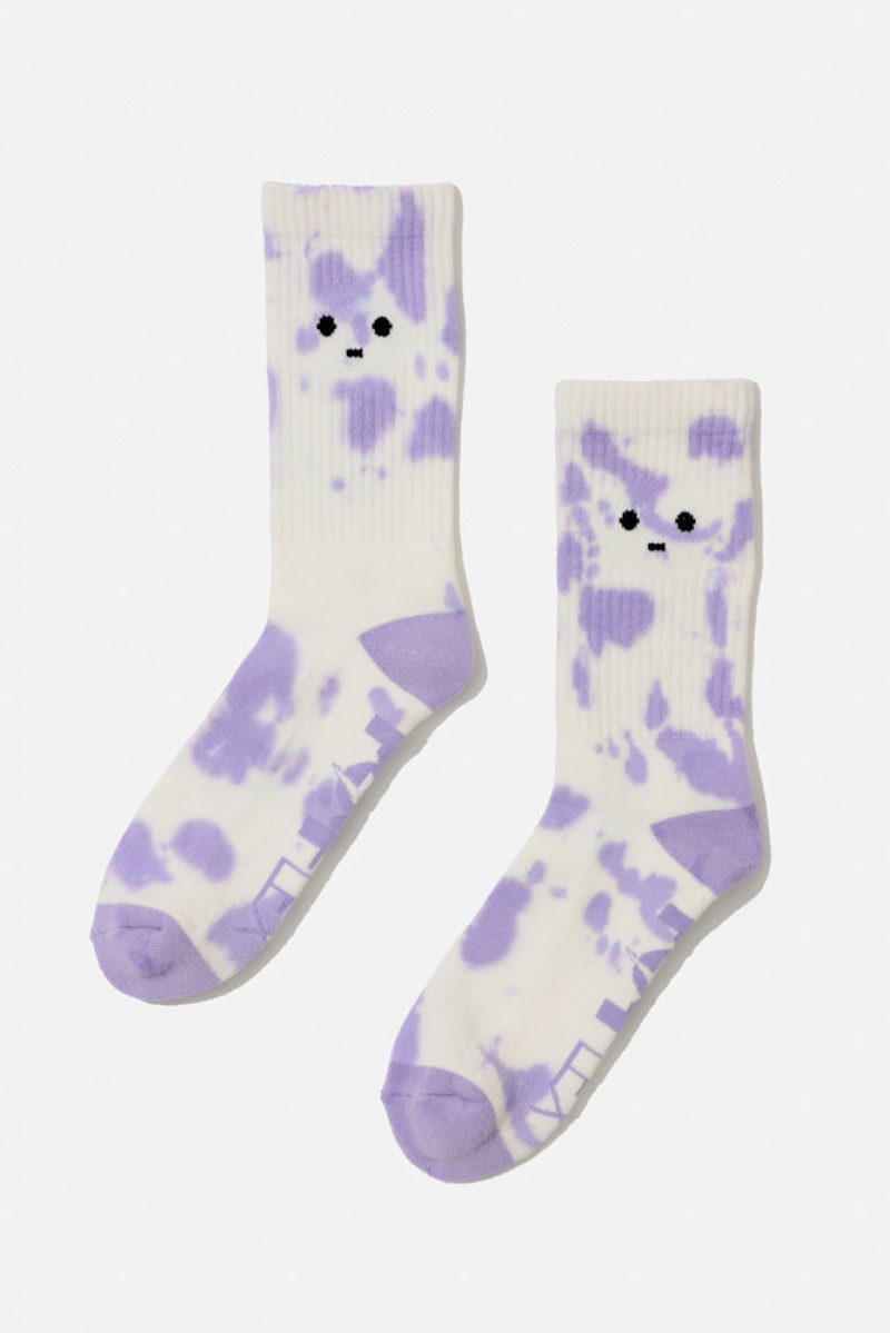 POPFLEX Meh Face Mid-Calf Gym Socks Lila | 86YKRXUWB