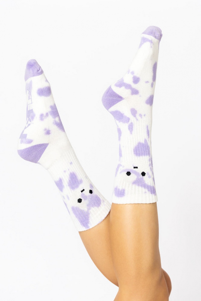 POPFLEX Meh Face Mid-Calf Gym Socks Lila | 86YKRXUWB