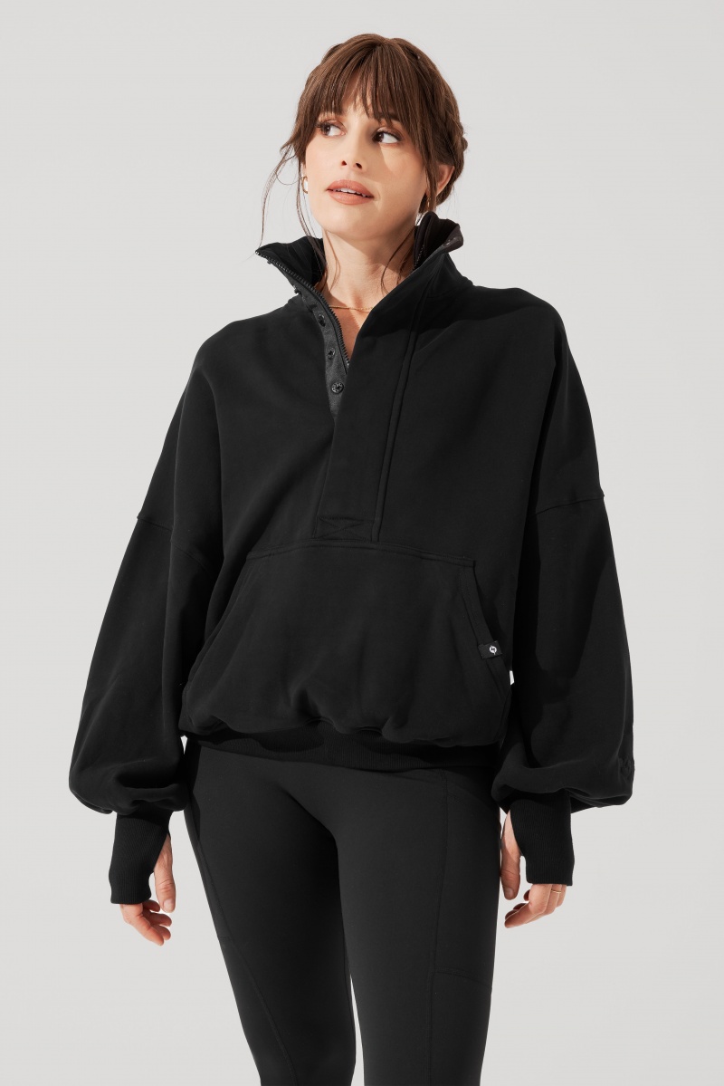 POPFLEX Ooey Gooey Half Zip Pullover Schwarz | 63DKRNSHO