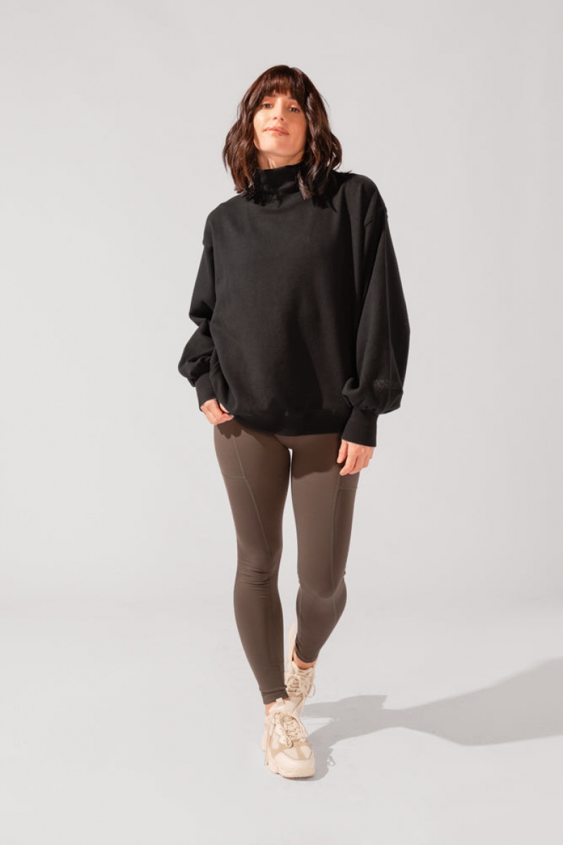 POPFLEX Ooey Gooey Mockneck Sweatshirt with Pockets Schwarz | 85FDMNQYU