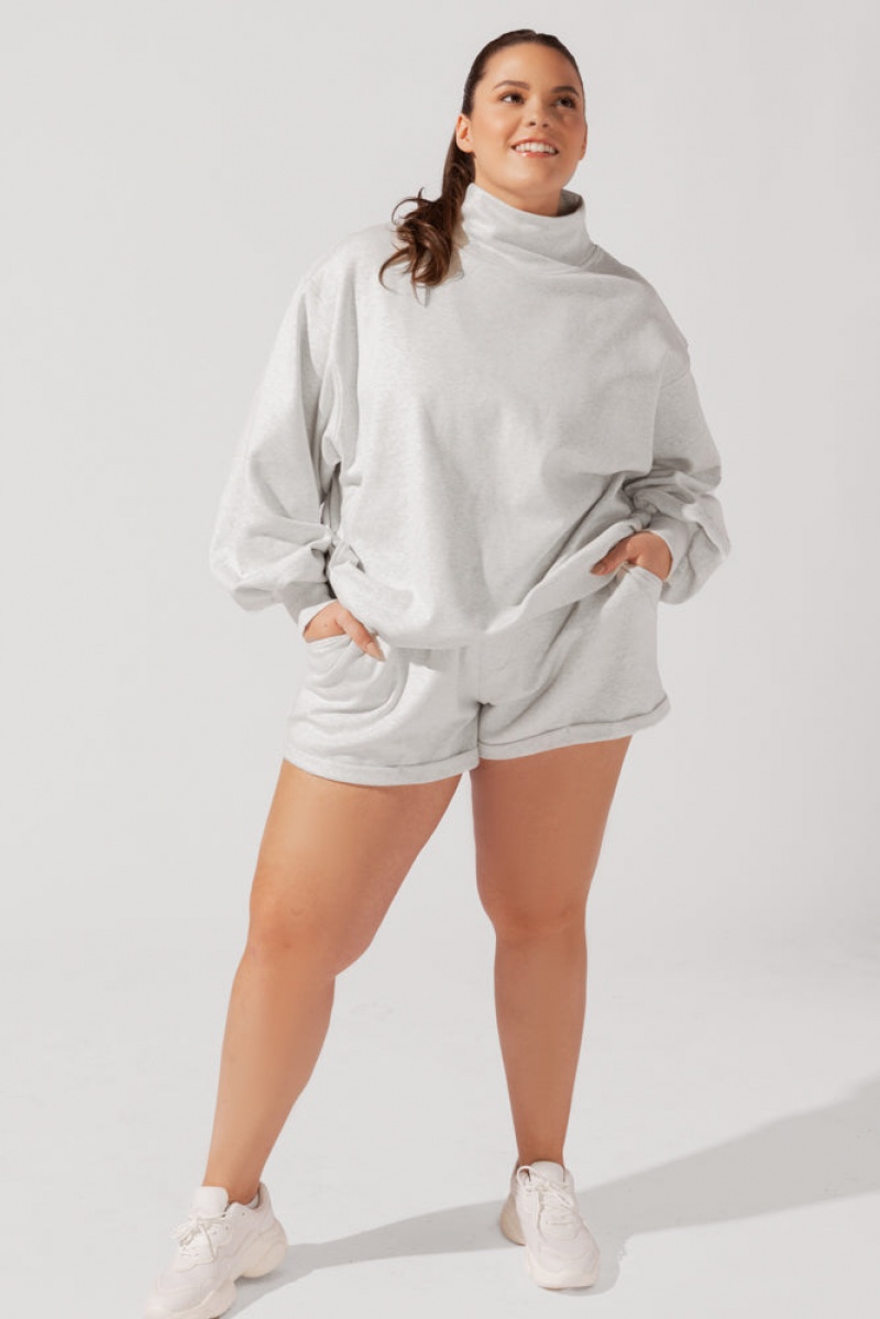 POPFLEX Ooey Gooey Mockneck Sweatshirt with Pockets Hellgrau | 82MNLDKFI