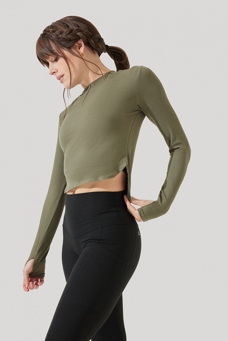 POPFLEX Refine Long Sleeve Top Dunkelolivgrün | 75DPQWZXA