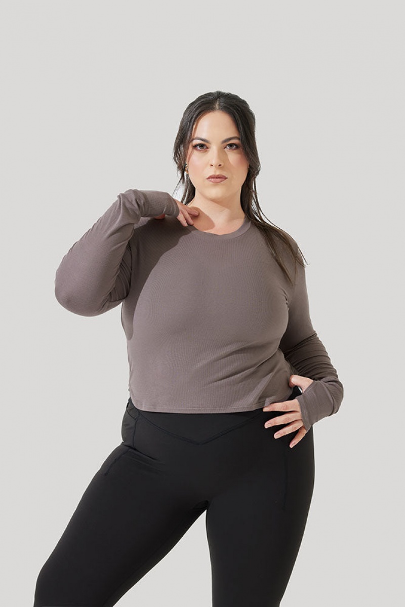 POPFLEX Refine Long Sleeve Top Woodland Taupe | 98TBJRLOA