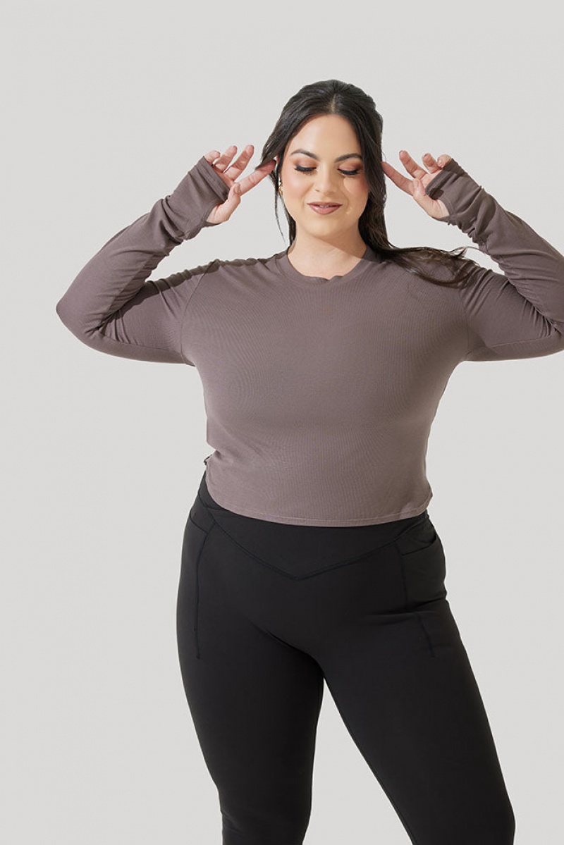 POPFLEX Refine Long Sleeve Top Woodland Taupe | 98TBJRLOA