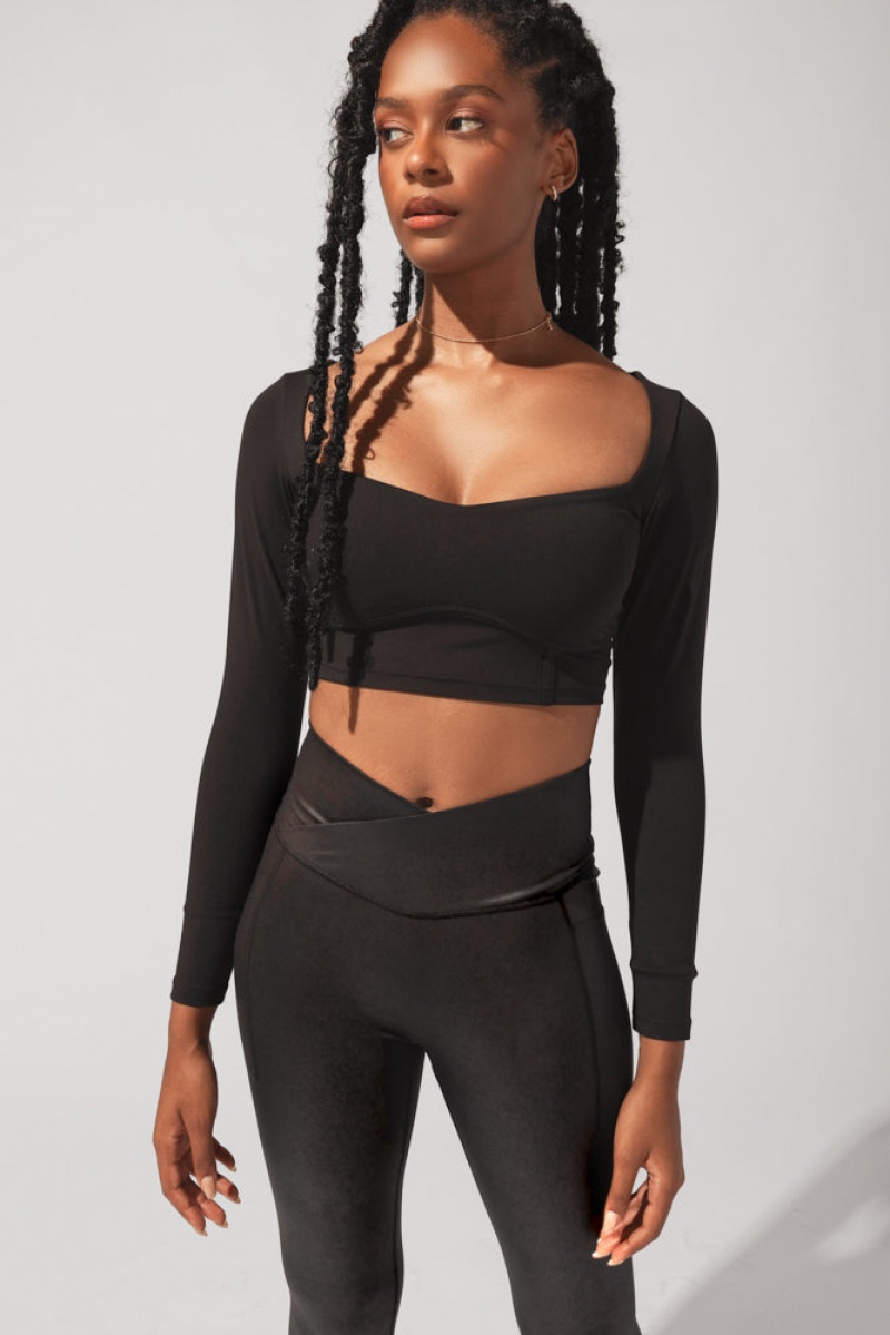 POPFLEX Sweetheart Long Sleeve Crop Top Schwarz | 41KHIXPVO