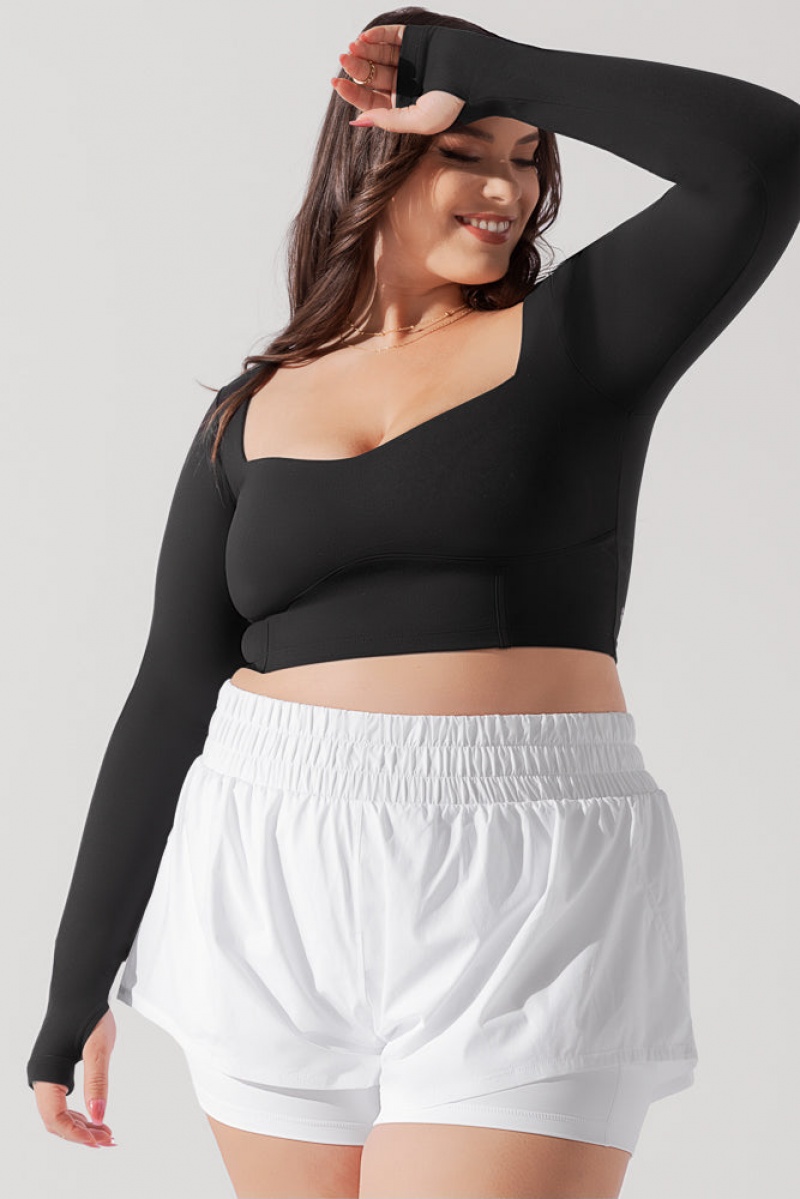 POPFLEX Sweetheart Long Sleeve Crop Top Schwarz | 41KHIXPVO