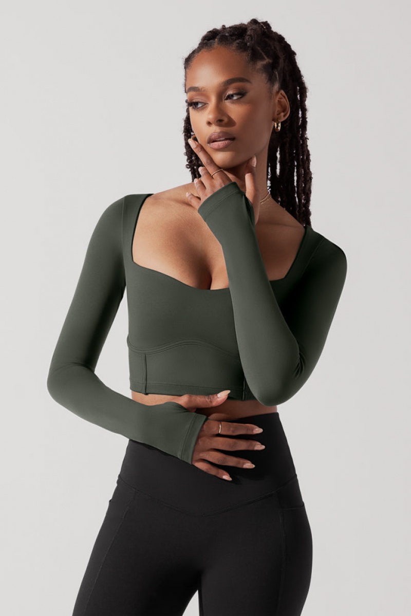 POPFLEX Sweetheart Long Sleeve Crop Top Forestwood | 84HDCATJI