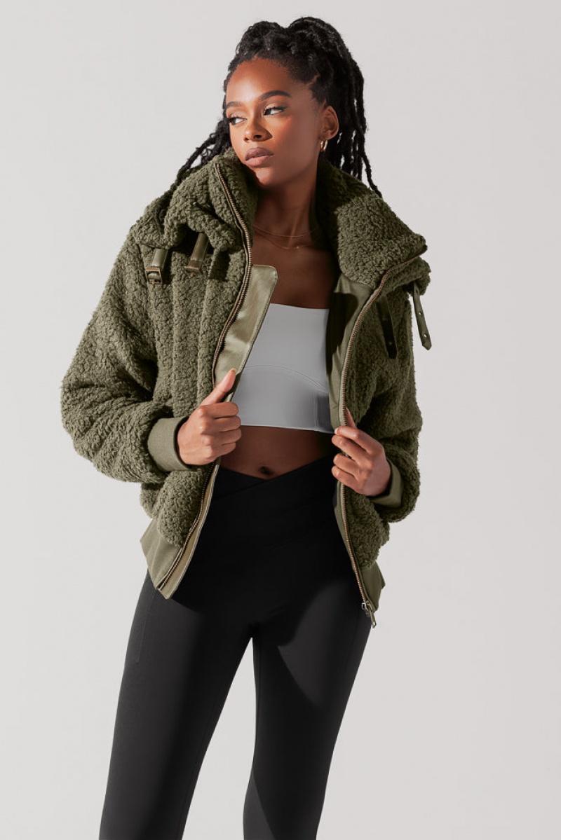 POPFLEX The Kinsley Bomber Jacket in Faux Sherpa Olivgrün | 82DOJYWUK