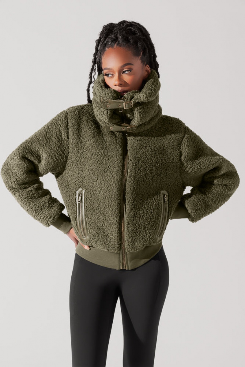 POPFLEX The Kinsley Bomber Jacket in Faux Sherpa Olivgrün | 82DOJYWUK