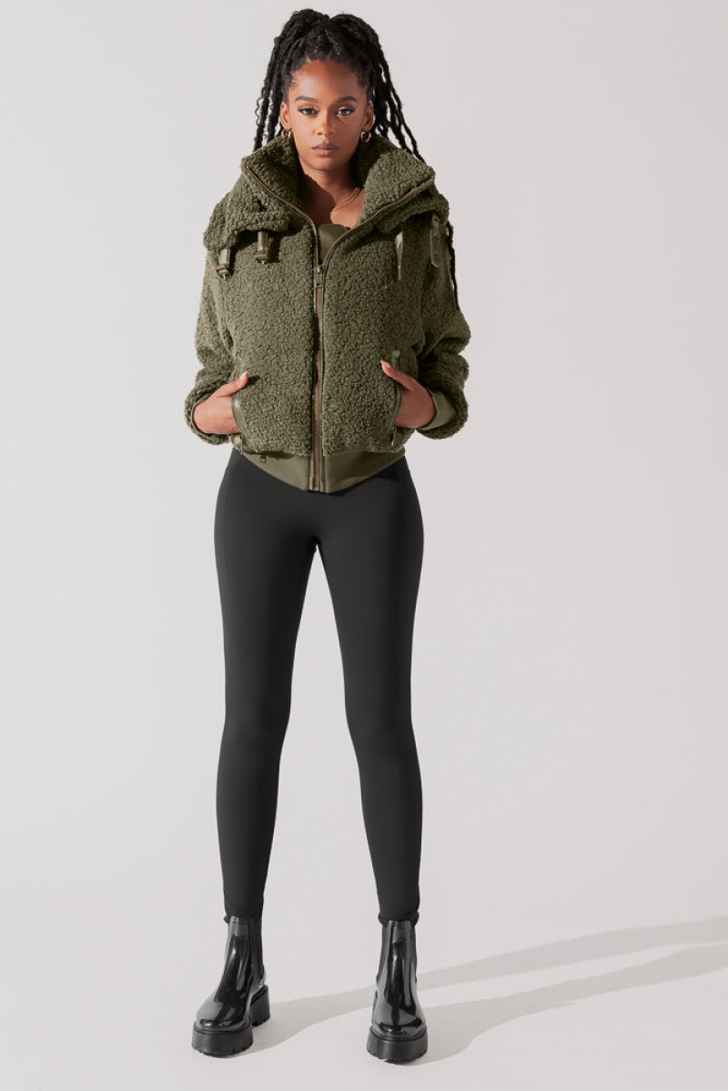 POPFLEX The Kinsley Bomber Jacket in Faux Sherpa Olivgrün | 82DOJYWUK