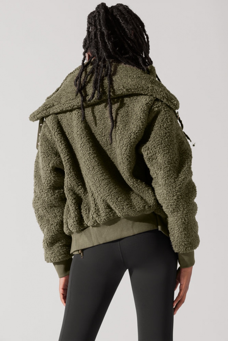 POPFLEX The Kinsley Bomber Jacket in Faux Sherpa Olivgrün | 82DOJYWUK